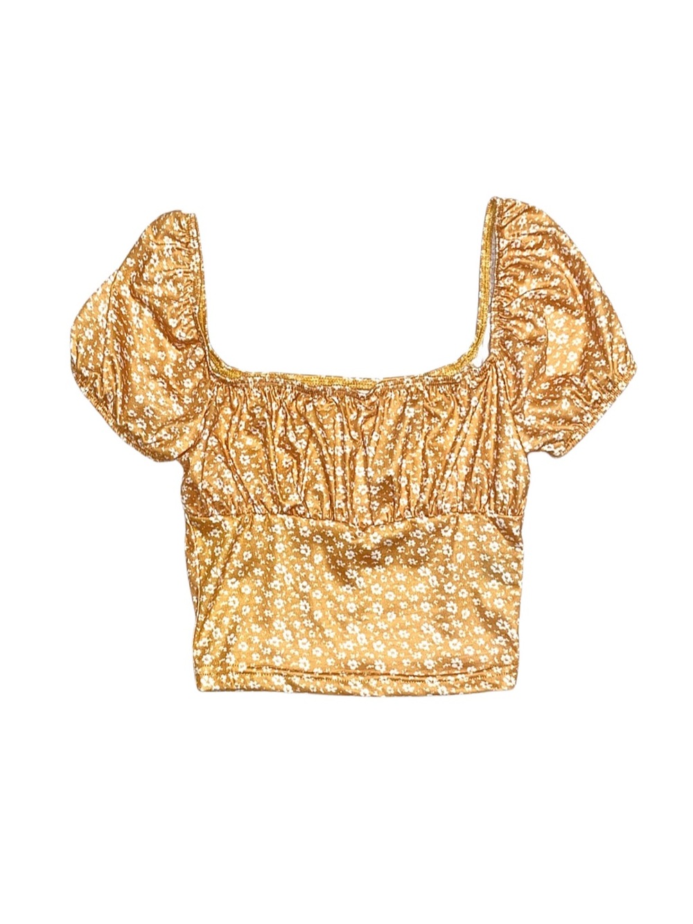 SHEIN Women's Yellow Floral Cropped Short Sleeve Top X-Small